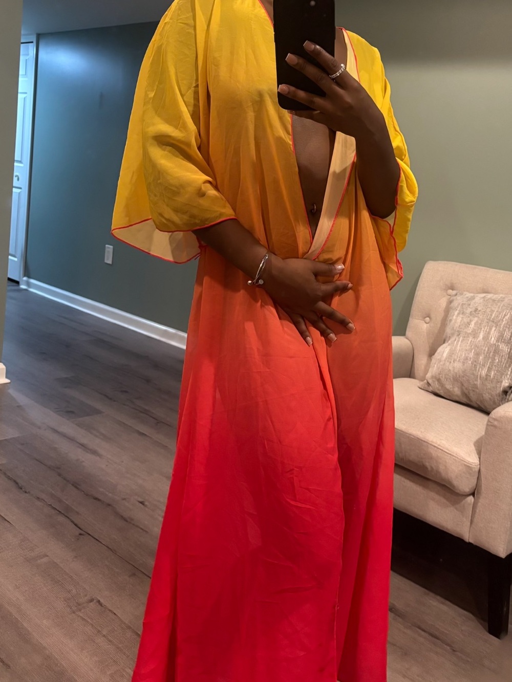 Ombre Yellow to Neon Pink Maxi Kimono Cover-Up